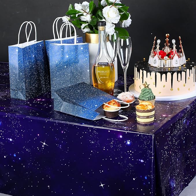Tatuo 3 Pack Galaxy Plastic Table Cover Space Tablecloth Space Star Purple Nebula Rectangle Tablecloth Disposable Starry Night Sky Tablecover for Birthday Home Party Decorations, 54 x 108 Inch