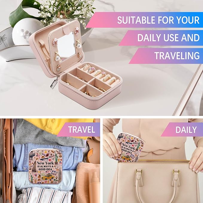 New York Travel Souvenirs Gift Jewelry Box, Welcome to New York City Themed Gifts for Traveller Women Friends, I Love NYC Travel Trip Favors Jewelry Case Organizer