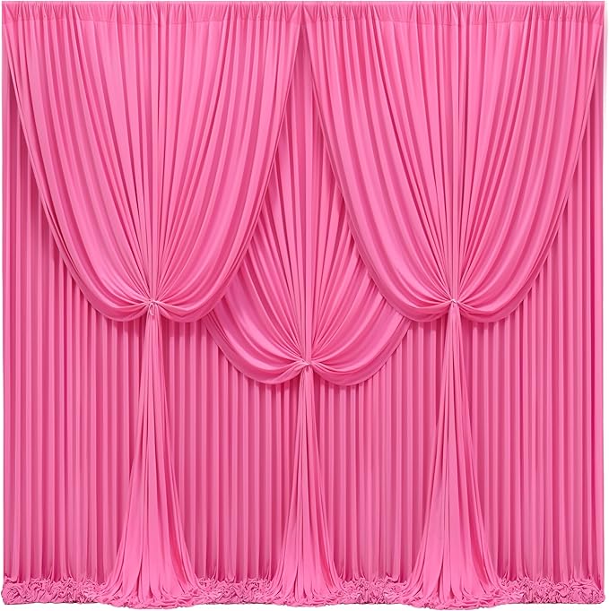 40x10FT Hot Pink Backdrop Curtains for Wedding Parties, Wrinkle Free Polyester Photography Backdrop Drapes for Wedding Baby Shower Birthday Parties Stage Background Stand Decorations 4x10ft,10 Panels