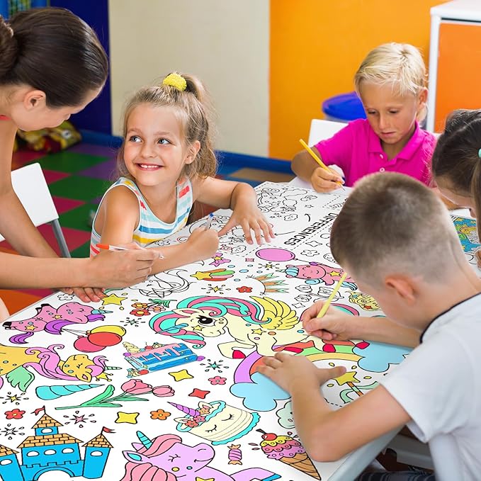 Gatherfun Unicorns Birthday Party Giant Coloring Poster - 31.5x 72 Inches - Versatile Classroom Wall Décor & Unicorns Birthday decorations-Poster or Table Cover for School Parties and Special Events
