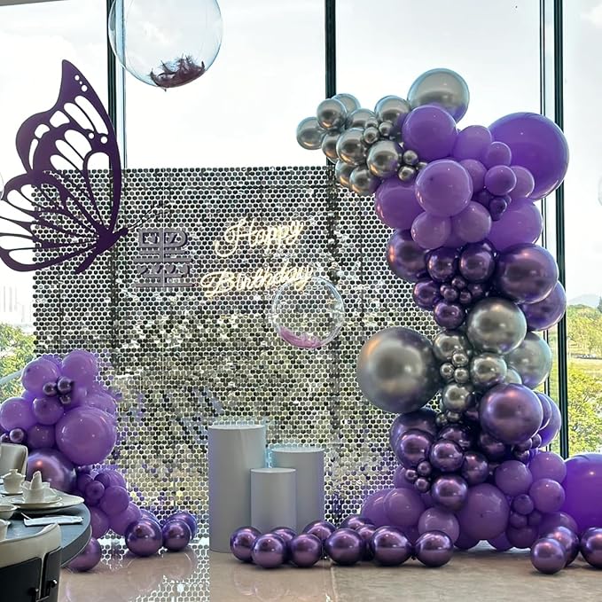 90pack Metallic Purple Balloons Different Size 18/12/10/5 Inch Metallic Purple Balloon Garland Arch Kit for Graduation, Wedding, Birthday, Anniversary, New Year Party Decorations