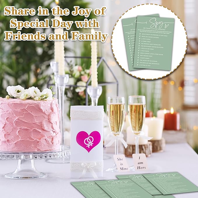 I Spy Wedding Reception Cards, Sea Green Bridal Shower Games, 30 Elegant Wedding Game for Bachelorette Engagement Party Supplies Favors - A04