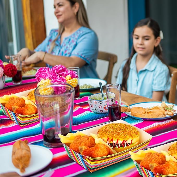 100 PCS Cinco De Mayo Plates, Large Capacity Mexican Plates, Serape Cinco De Mayo Food Trays Fiesta Hot Dog Trays Mexican Trays for Serving Food, Disposable Fiesta Party Decorations