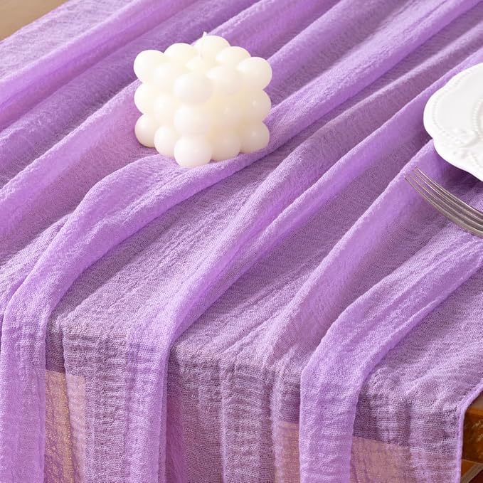 Socomi 6pcs Lilac Purple Easter Spring Cheesecloth Table Runner Gauze 120 Inch Rustic Boho Cheese Cloth Runner for Wedding Party Baby Bridal Shower Centerpiece Decoration Holiday Home Decorations