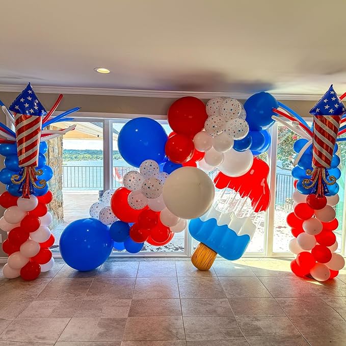 Red White Blue Balloons, 12 Inch Pearl Metallic Blue Red White Confetti Latex Helium Balloon for Royal Patriotic Platinum Jubilee Baseball Nautical Birthday Baby Shower Graduation Party Decorations