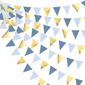 32Ft Dusty Blue Gold Party Decorations Dusty Blue Gold Triangle Banner Flag Pennant Fabric Garland Streamers for Nautical Birthday Ahoy Achor Bridal Baby Shower Sea Summer Graduation Party Decor