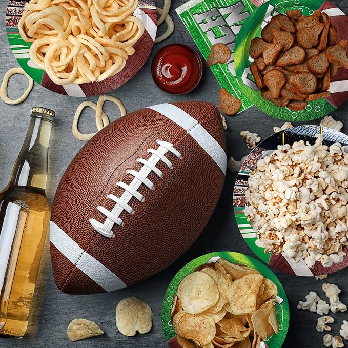 Football Party Supplies Kit Serve 25, Includes Disposable Dinner Plates, Dessert Plates, Napkins, Cups,and Football Tablecloth, Football Birthday Party Tailgate Party Decorations