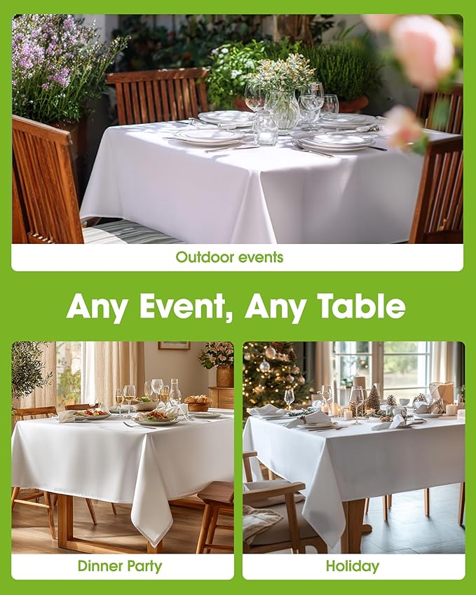 Pureegg Rectangle Table Cloth 70" x 120" – Durable Polyester Tablecloth Offers Reusable & Washable Protection, Ideal for Outdoor Party, Picnic, Wedding, Banquet and Birthday, 1 Pack, White
