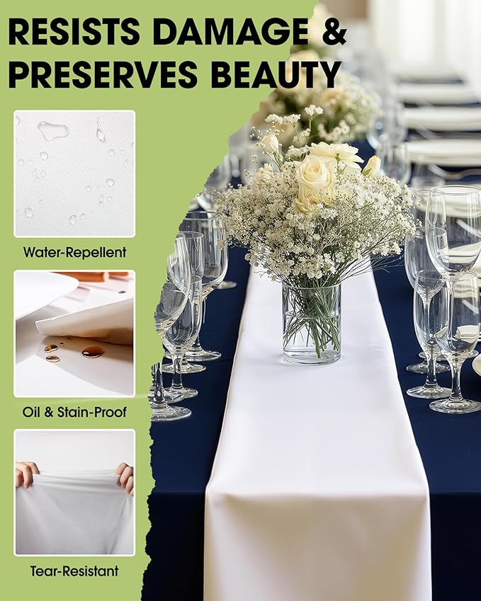 Pureegg White Plastic Table Runners - 10 Pack, 14'' x 108'', Water Resistant & Disposable Centerpiece Decorations for Table Cloth, Wedding, Birthday, Holiday, Baby Shower, Party, Home Decor