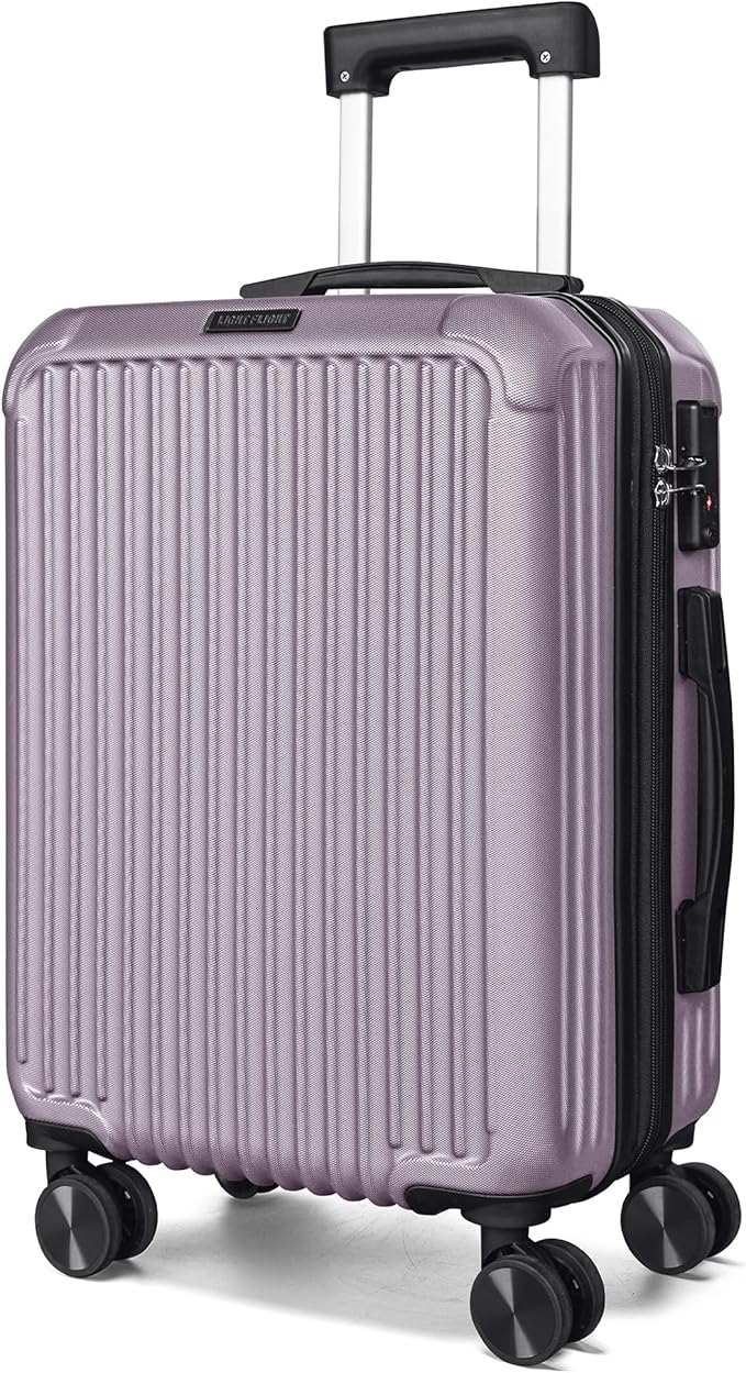 LIGHT FLIGHT Carry On Luggage 22x14x9 Airline Approved, Durable Hard Shell Carry On Suitcases with Wheels, Expandable Hardside Lightweight Travel Luggage with TSA Lock 20 Inch Carry on, Rose Purple