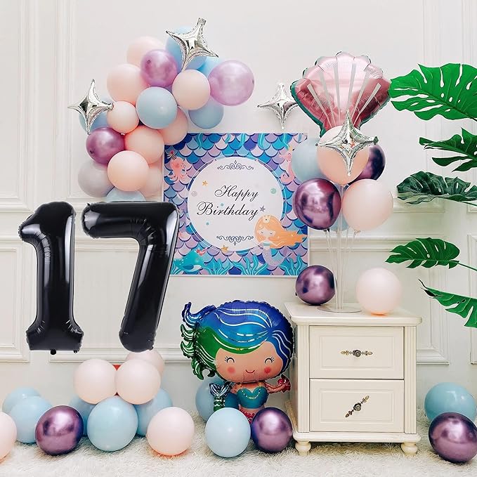 Smlpuame 40 inch Number Balloon 0-9 Black Large Number 17 Balloons,Digital Balloons for Birthday Party Celebration Decorations Supplies, Helium Foil Number Balloons for Wedding Anniversary