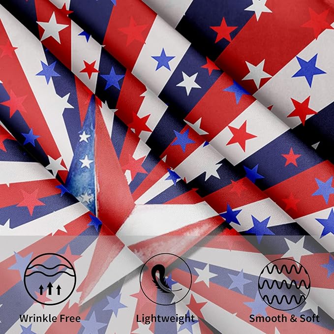 4th of July Tablecloth 60 Inch Round Memorial Day Patriotic Tablecloth Washable Polyester Fabric American Flag Table Cloth Independence Day Table Cover For Dining Room Picnic Kitchen Outdoor Decor