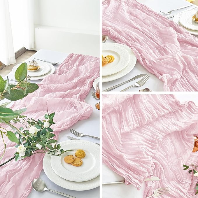 IVAPUPU 6 Pcs Cheesecloth Table Runner - 10ft Pink Easter Spring Boho Gauze Cheese Cloth Table Runners for Baby Shower Decoration Wedding Party Summer Garden Farmhouse Decor