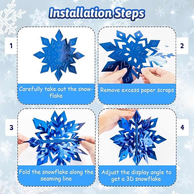 OuMuaMua Winter Christmas Snowflake Decorations Indoor, 36PCS 3D Silver Blue Snowflakes Christmas Hanging Ornaments for Home Xmas Holiday Winter Wonderland New Year Party Decor Supplies