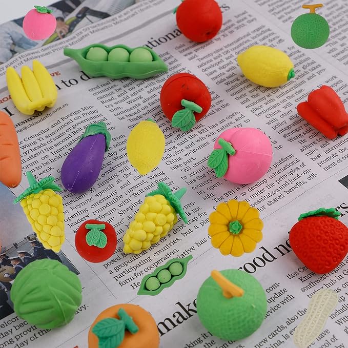 72 Pcs Assorted Fruit Pencil Erasers Toy Set, Mini Vegetable Puzzle Erasers Bulk, 3D Come Apart Gift for Kids Reward Party Favors (Fruit and Vegetable)