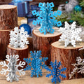OuMuaMua 12 Set Winter Christmas Centerpiece Table Decorations - 24pcs Wooden Snowflakes Decor 3D White Blue Snowflake Tabletop Decor for Xmas Holiday Tiered Tray Winter Farmhouse Home Decor