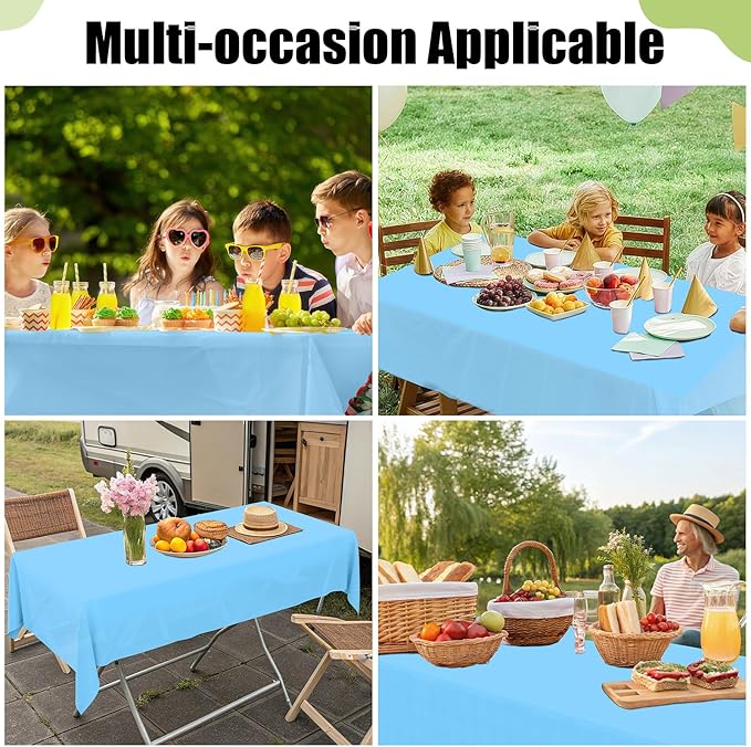Smiry Disposable Table Cloth - 6 Pack, 54 x 108 Inch Waterproof Rectangle Tablecloths for Parties, Decorative Plastic Table Cover, Leakproof & Sturdy, Light Blue