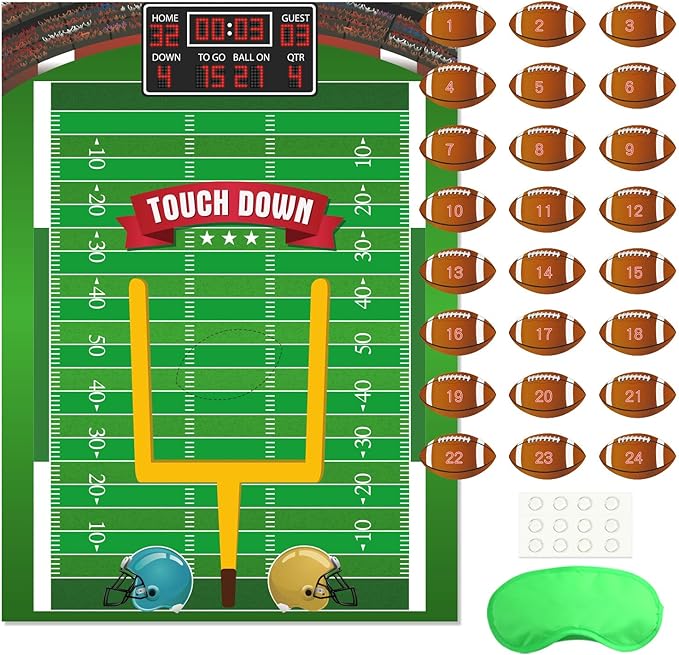 FEPITO Pin The Football Game for Kids, Birthday Party Game with 24 Pcs Football Stickers for Party Decorations