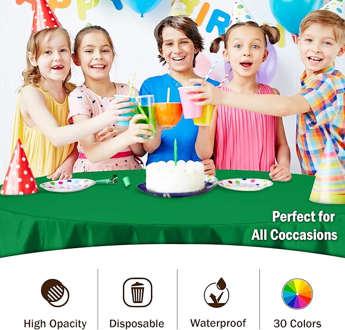 Exquisite Party Solids 6-Pack Premium Plastic Tablecloth 84in. Round Plastic Table Cover - Emerald Green