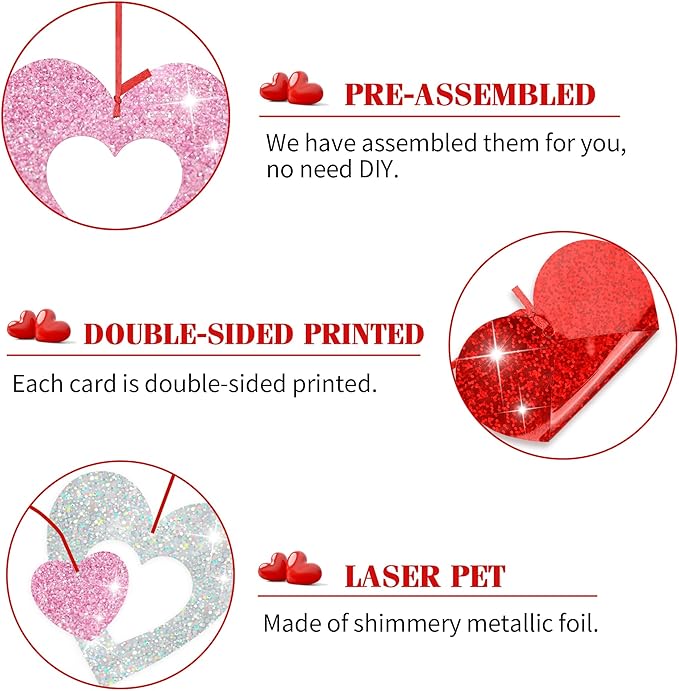 36 Pcs Valentine's Day Decorations Glitter Heart Hanging Swirls - No DIY Red Pink Silver Heart Hanging Decorations Party Decoration Swirls Ornaments for Valentines Day Party Supplies Decorations