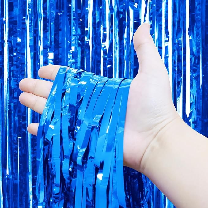 Homiest 6 Pack Royal Blue Tinsel Backdrop, 3.3x6.6 FT Metallic Tinsel Foil Fringe Curtains Party Decorations, Birthday Door Streamers for Baby Shower Wedding, Photo Booth Props Background Wall Decor
