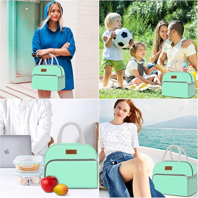 Coobiiya Lunch Bag Women, Lunch Box Bag for Women Adult Men, Small Leakproof Cute Lunch Tote Large Capacity Reusable Insulated Cooler Lunch Container for Work/Office/Picnic/Travel-Green