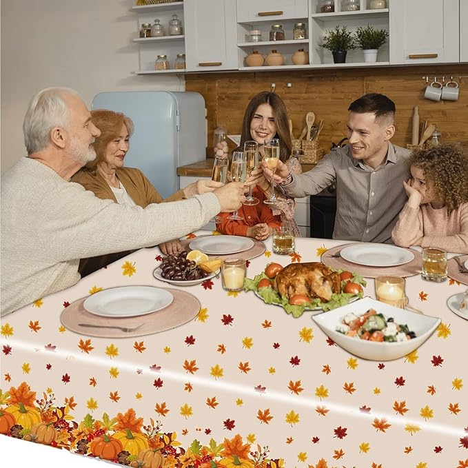 Thanksgiving Disposable Tablecloth, 54 x 108 Inch Rectangle Waterproof Plastic Fall Theme for Harvest Party Table Decoration (Maple 6 Pack)