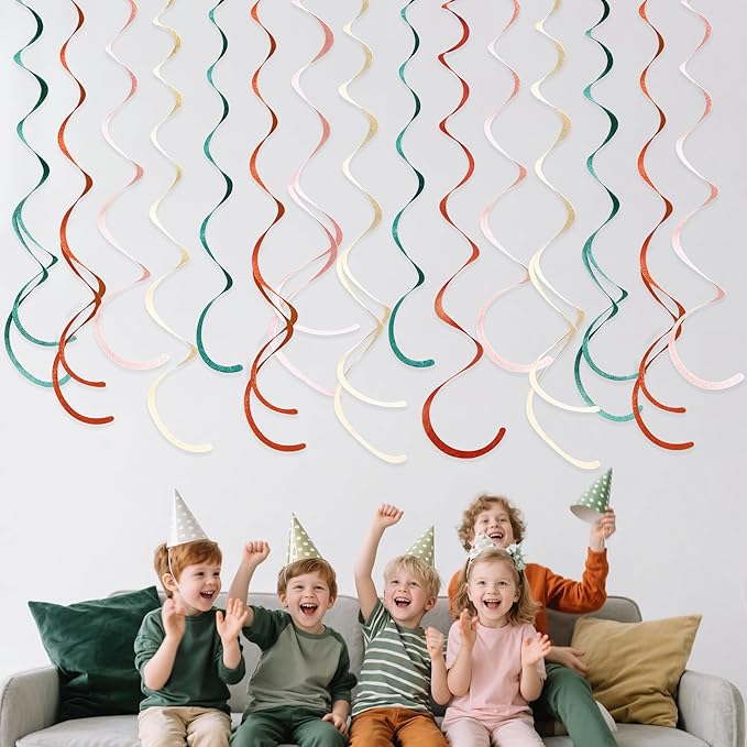 36 Pcs Boho Hanging Swirl Decorations Aqua Green Orange Pink Beige Felt Swirl Streamer Spiral Ceiling Garland for Birthday Engagement Baby Shower Wedding Bridal Shower Party Supplies Nursery Decor