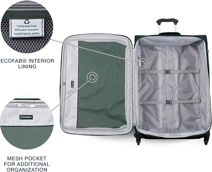 Travelpro Maxlite 5 Softside Expandable Luggage with 4 Spinner Wheels, Lightweight Suitcase, Men and Women, Forest Green, Checked-Large 29-Inch