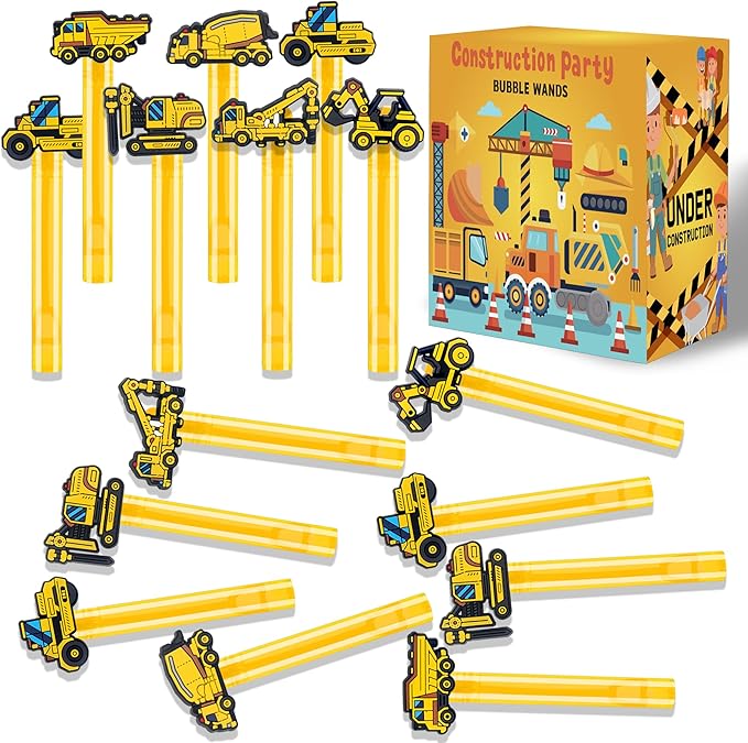 24Pcs Construction Bubble Wands for Kids Construction Party Supplies Favors Decorations, Pinata Goodie Bag Stuffers & Classroom Prizes