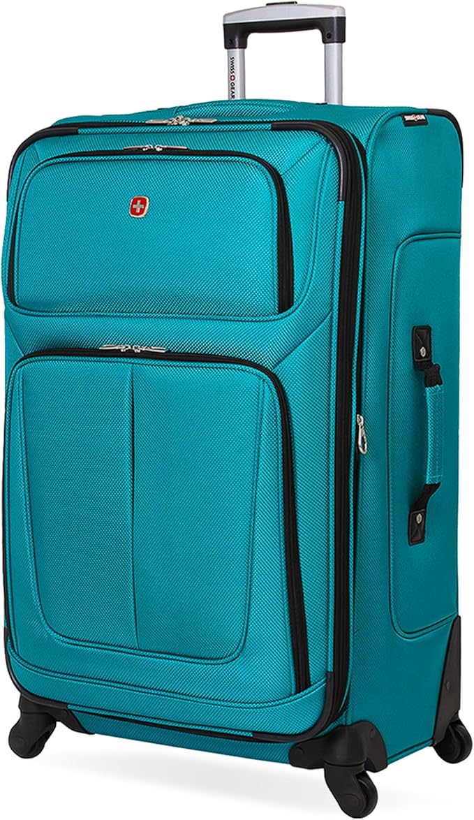 SWISSGEAR Sion Softside Expandable Spinner Luggage Durable Lightweight Travel Suitcase, Teal, Checked-Large 29-Inch