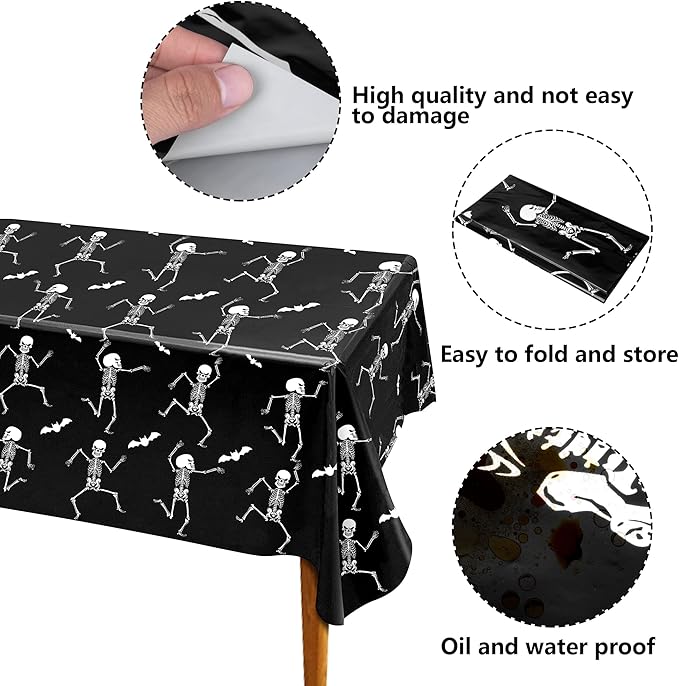 Iceyyyy 3 Packs Disposable Halloween Skeleton Tablecloth - 54" x 108" Plastic Waterproof Halloween Tablecover, Rectangular Halloweens Skeleton Table Cover for Ghost Themed Party Home Decor