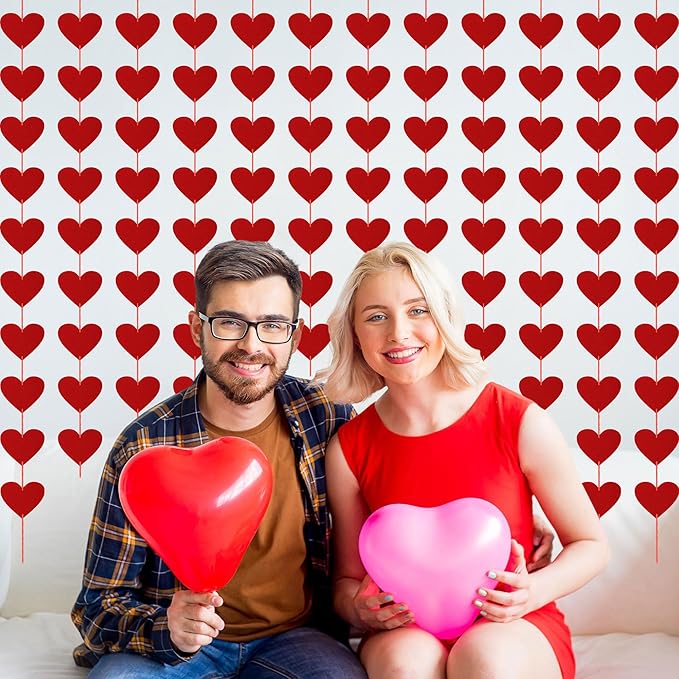 120PCS Felt Hearts, 12PCS Heart Banner, No DIY Hanging Heart Banner Indoor Outdoor Red Garland Heart Party Decor for Wall Window Door Fireplace