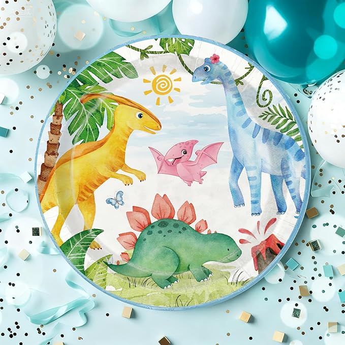 Dinosaur Birthday Party Supplies - 175PCS Dinosaur Themes Party Tableware Set, Bithday Disposable Paper Plates Cups and Napkins For Boys Kids Birthday Baby Shower Decorations, Serve 25