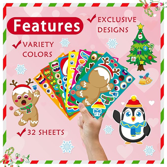 Christmas Stickers 36 PCS for Kids Make a Face Stickers, Make Your Own Christmas Sticker DIY Mix and Match Christmas Party Games Sticker Decorating Party Favors Supplies for School Student Awards