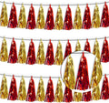 3P Red Gold Metallic Fringe Banner Garland Foil Tinsel Streamer Wall Hanging Curtain Backdrop Banners for Parade Floats Graduation Halloween, Christmas, Baby Bridal Shower Party Decorations