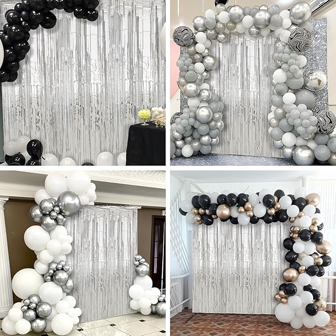 2 Pack Silver Foil Fringe Curtains Streamers Party Decorations 3.3 x 8.2 ft, Tinsel Curtain Fringe Backdrop for Parties, Silver Door Fringe Birthday Streamers, Photo Booth Backdrops, Party Decor