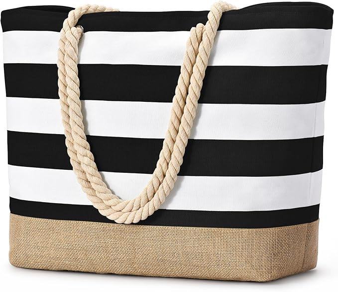 Becokan Beach Bags for Women Large Canvas Beach Tote Bag Beach Bags Waterproof Sandproof Swim Pool Bag Travel Essentials