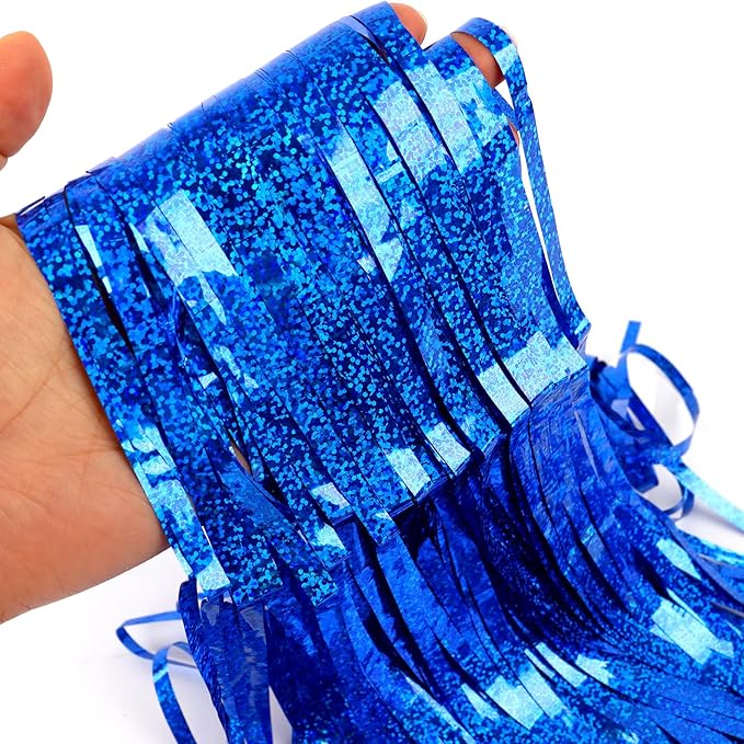 Blue Backdrops Curtains Party Decorations, Tinsel Streamers Birthday Decoration for Easter Decoration, Photo Booth Props for Graduation, Wedding, 2Pack 3.28X8.2Ft