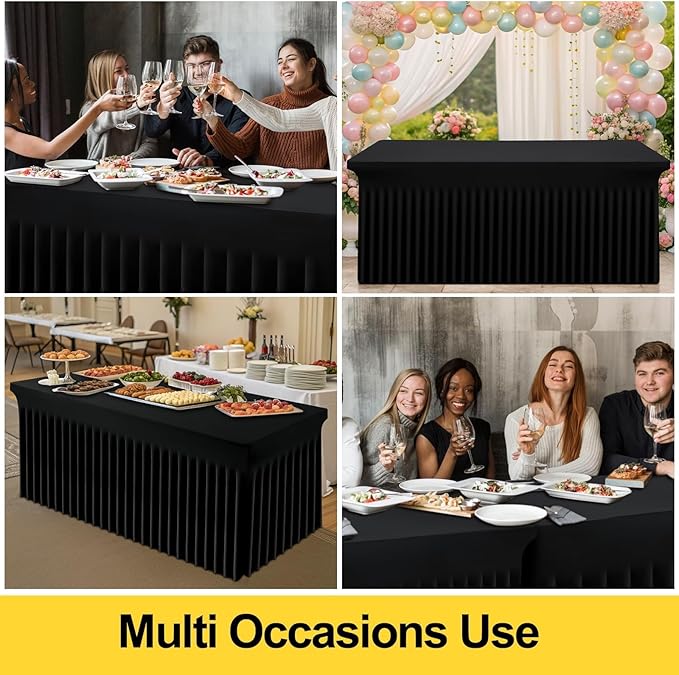 Smiry Spandex Tablecloth, Elastic Fitted Stretch Tablecloth for 6FT Rectangle Tables, Waterproof Washable Table Cover Skirt for Outdoor, Wedding, Banquet & Parties (Black, 72Lx36Wx30H Inch)