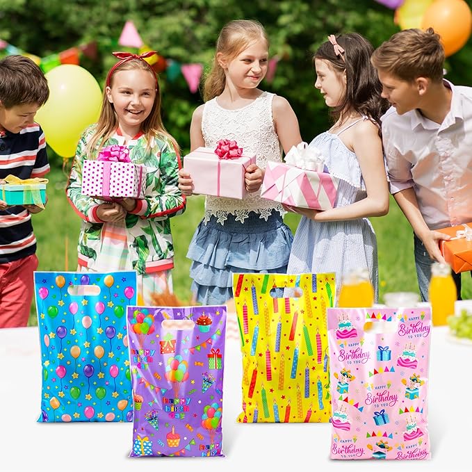 ZYLOP Birthday Party Favor Bags 50 Pcs - Plastic Happy Birthday Goodie Loot Gift Bags for Kids Girls & Boys Birthdays Party Supplies, Packaging Candy Treat Toys and Party Favors (6.5 x 9.8 Inches)