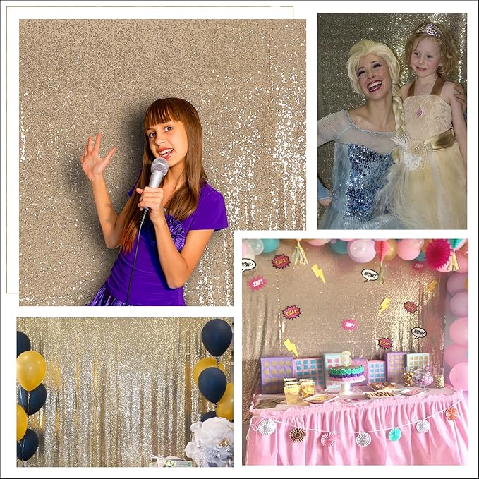 Juya Delight 8ft x 8ft Light Gold Sequin Backdrop Curtain for Party Festival Wedding Photography