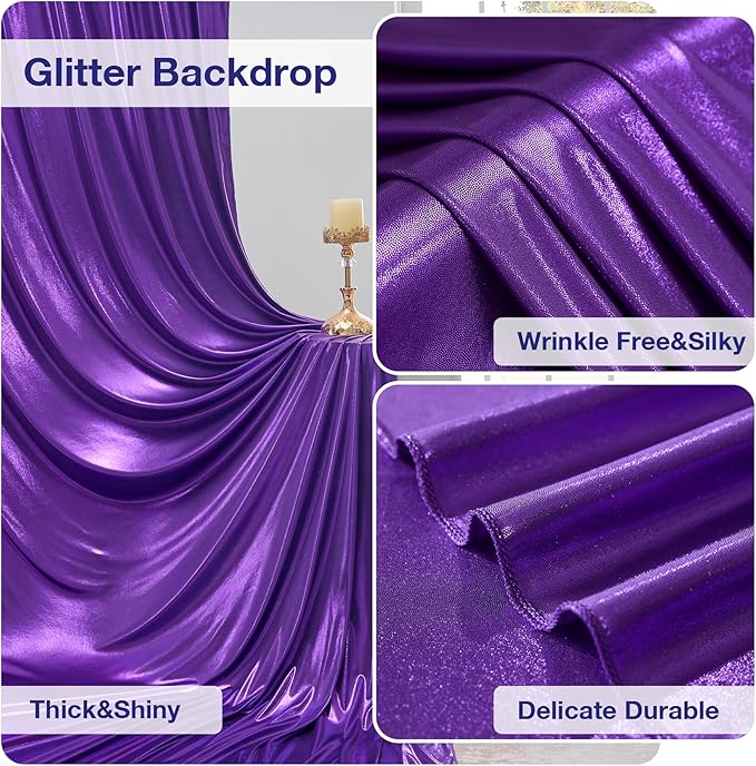 40x10 Wrinkle Free Purple Sequin Backdrop Curtain for Parties-Thick Not Fall-Off Glitter Backdrop Drapes-8 Panels 5x10ft Shimmer Photo Back Drop Cloth for Wedding Birthday Photography Background