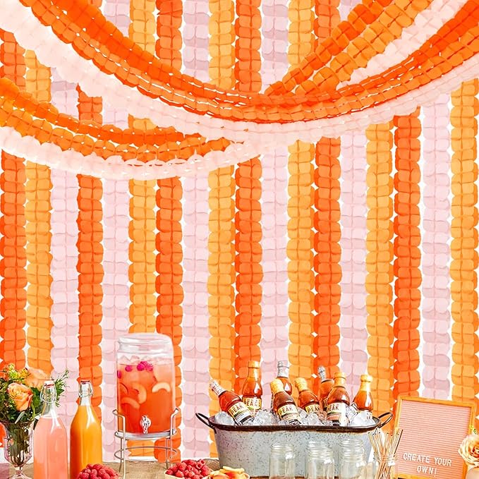 Fall-Boho Pink-Orange Groovy Thanksgiving Party-Decorations - 12pcs Streamers-Garland Autumn Harvest Friendsgiving 4-Leaf Clover Paper Banners,Birthday Wedding Engagement Bachelorette Decor Ouruola