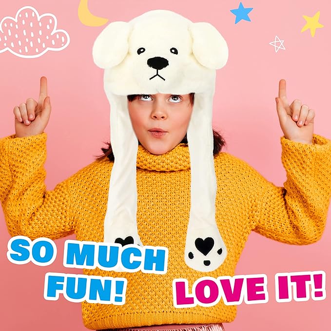 Animal Hat with Ears Moving Jumping Pop Up Beating Hat Plush Holiday Cosplay Dress Up Funny Gift for Kids