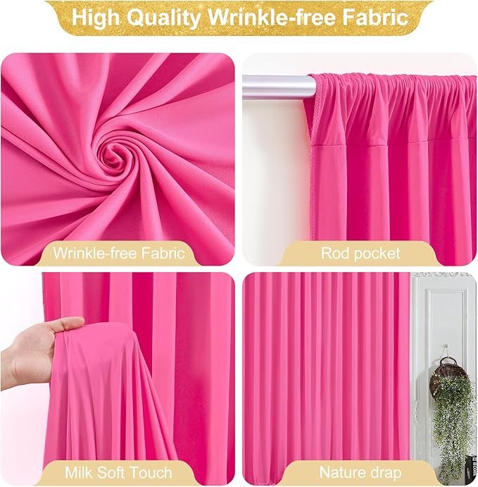 24x10FT Hot Pink Backdrop Curtains for Wedding Parties, Wrinkle Free Polyester Photography Backdrop Drapes for Wedding Baby Shower Birthday Parties Stage Background Stand Decorations 4x10ft,6 Panels