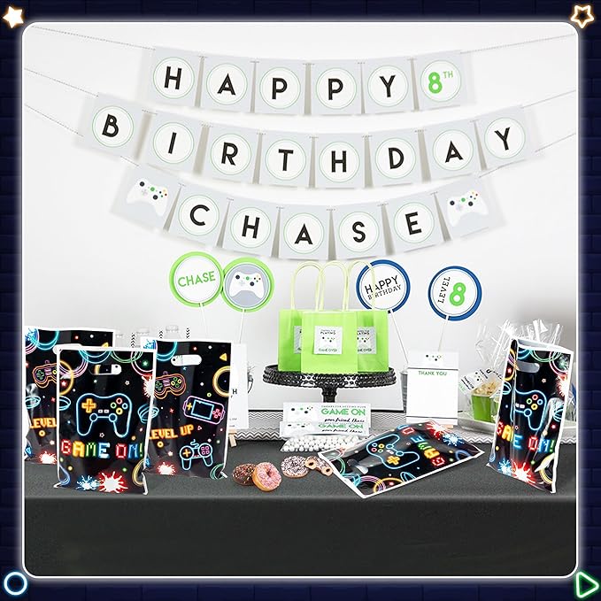 Video Game Party Favor Bags - 50Pcs Neon Video Gaming Goody Candy Treat Gifts Bags, Game on Theme Party Decorations for Kids Boys Girls Birthday Supplies