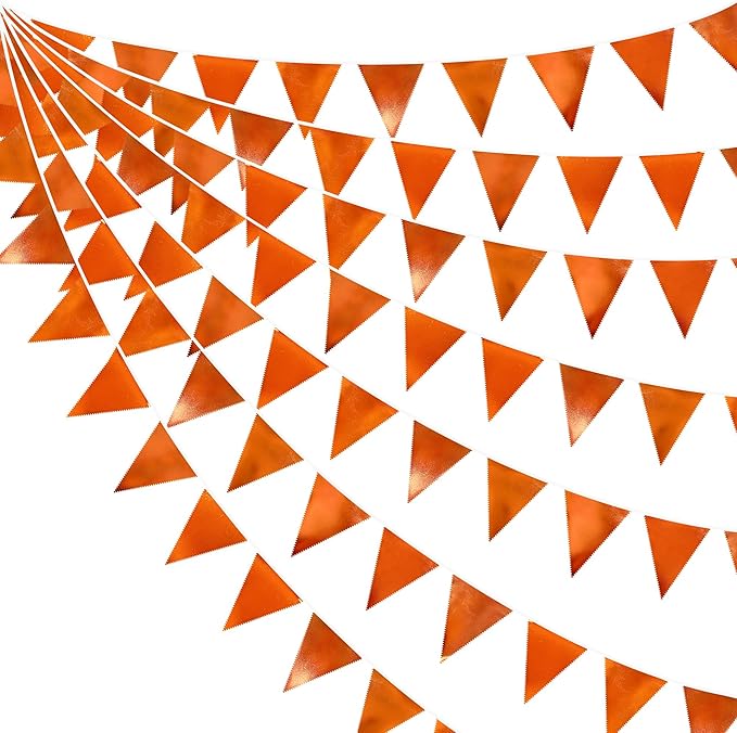 Orange Party Decorations Metallic Fabric Triangle Pennant Banner Flag Bunting Garland for Fall Autumn Thanksgiving Graduation Birthday Wedding Bridal Shower Baby Shower Anniversary Party Supplies