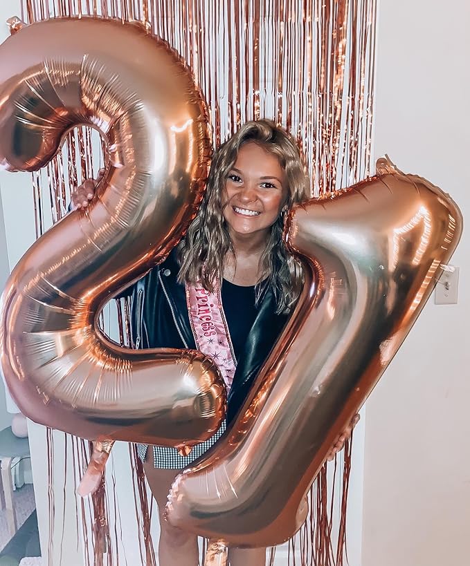 21 Balloon Number, Rose Gold Number 21st Birthday Balloons 40 Inch, 21 or 12 Years Old Rose Gold Birthday Decorations for Men Women Him Her, 21st Anniversary Decorations