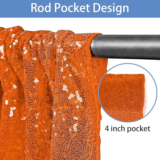 Hahuho Orange Sequin Backdrop Curtain, 4PCS 2FTx8FT Glitter Backdrop Curtain for Parties, Christmas, Wedding, Party Decoration（4 Panels, 2FT x 8FT, Orange